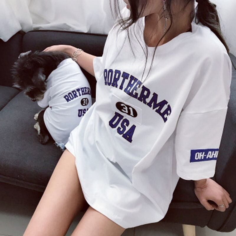 ペットペアルック ヴィンテージ風 アーチロゴTシャツ