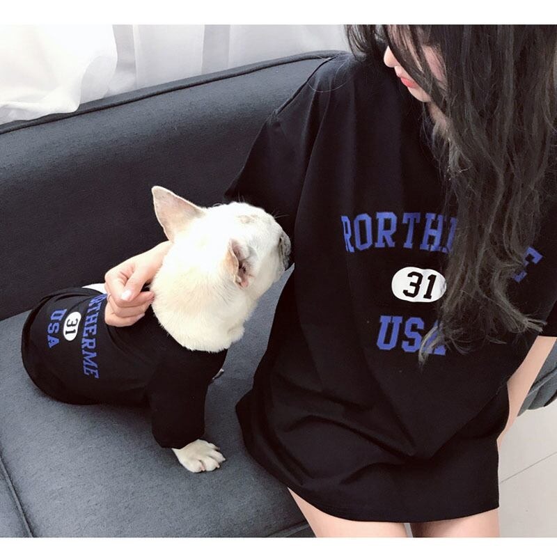 ペットペアルック ヴィンテージ風 アーチロゴTシャツ