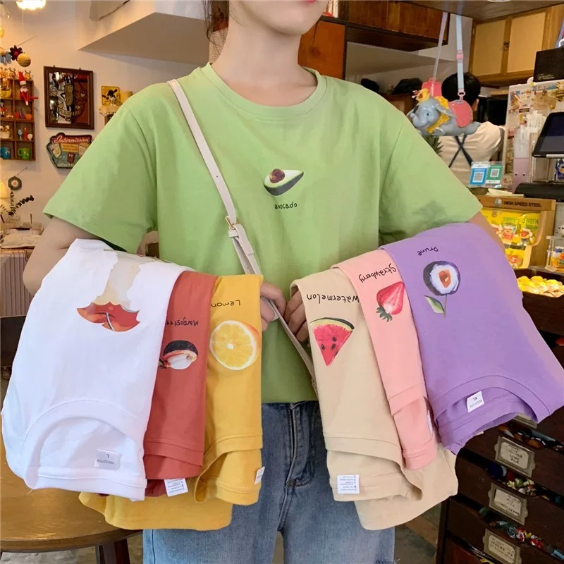 ペアルック フルーツプリント半袖Tシャツ