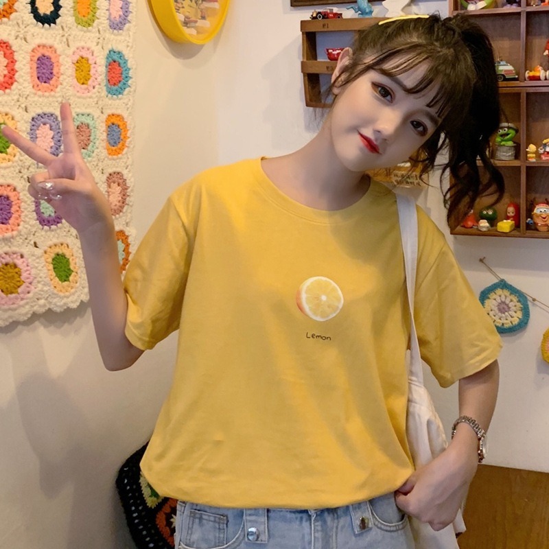 ペアルック フルーツプリント半袖Tシャツ