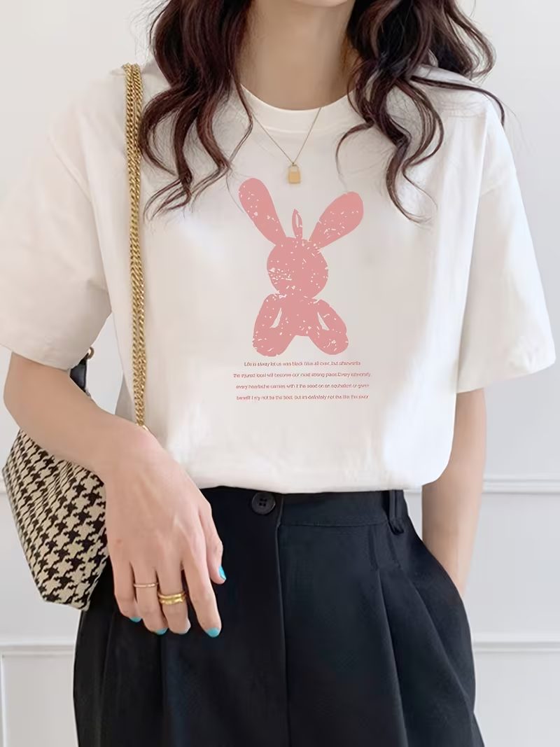 双子コーデ ラビットプリント オーバーサイズTシャツ