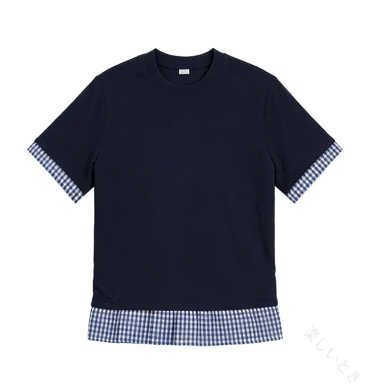親子ペアルック ネイビー×ギンガムチェック リンクTシャツ