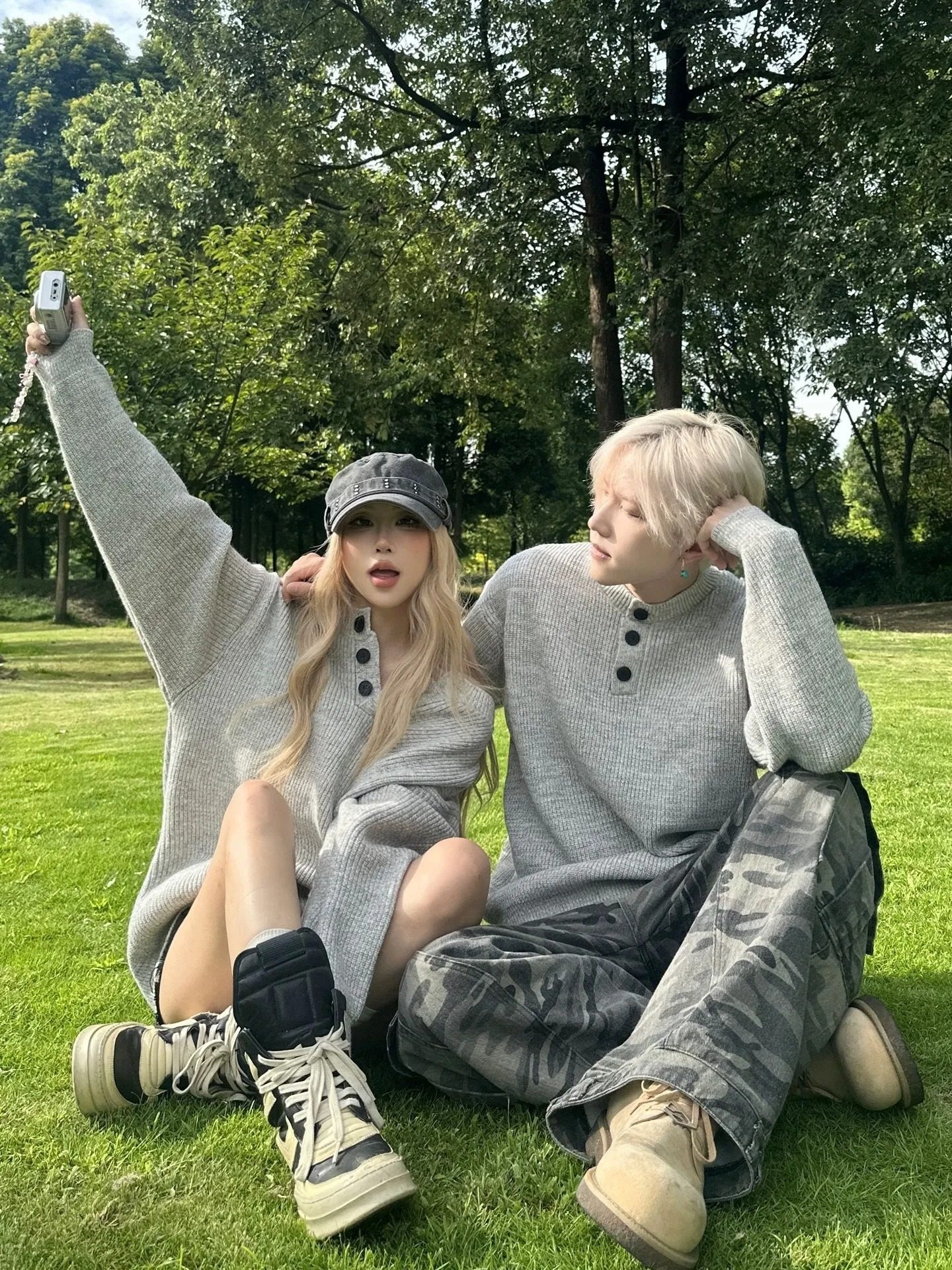 カップルペアルック シンプル＆リラクシー ヘンリーネックニット