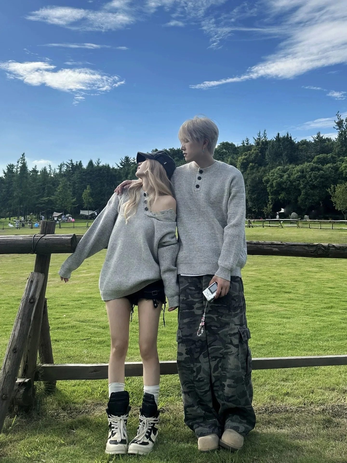 カップルペアルック シンプル＆リラクシー ヘンリーネックニット
