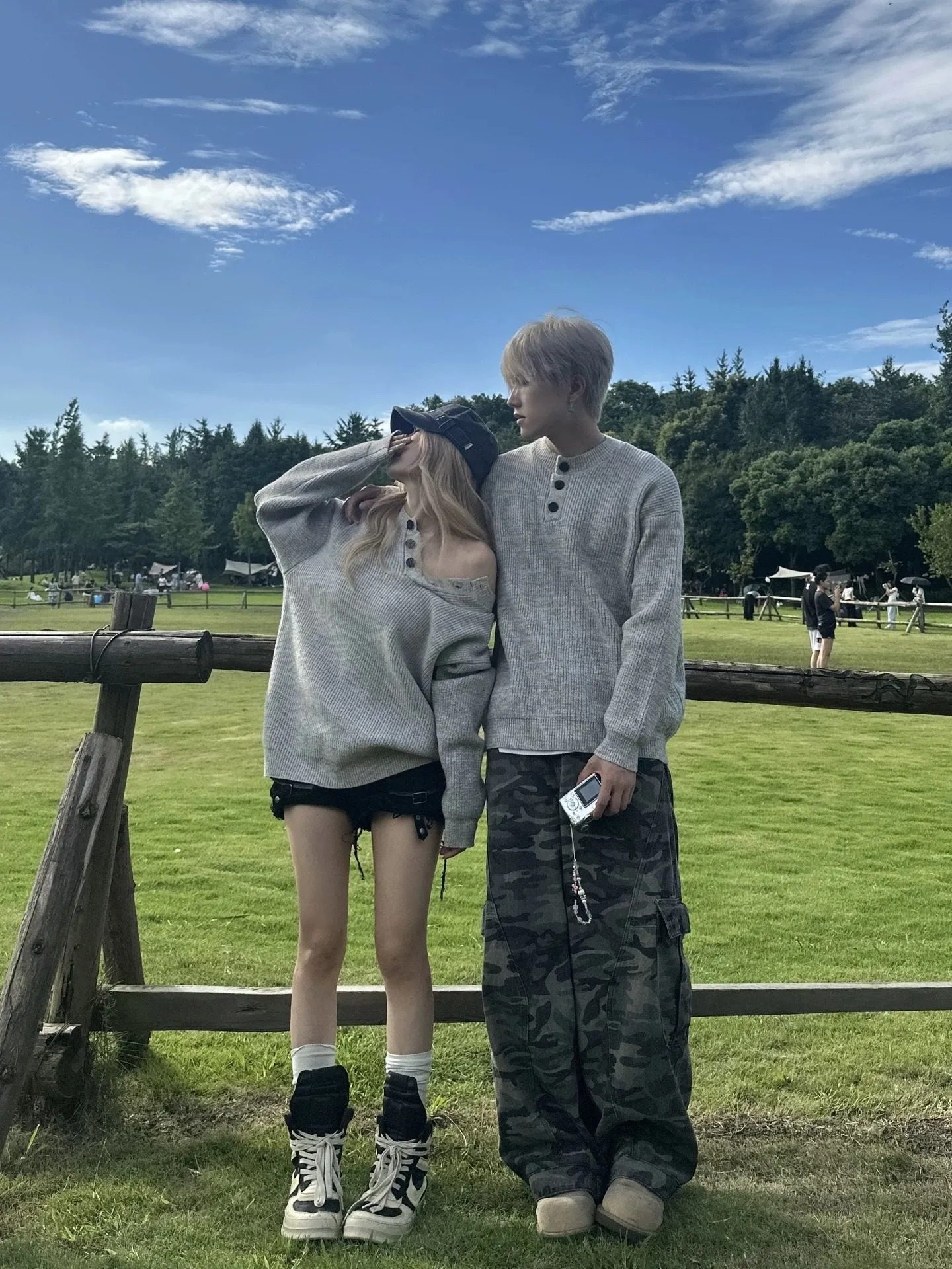 カップルペアルック シンプル＆リラクシー ヘンリーネックニット