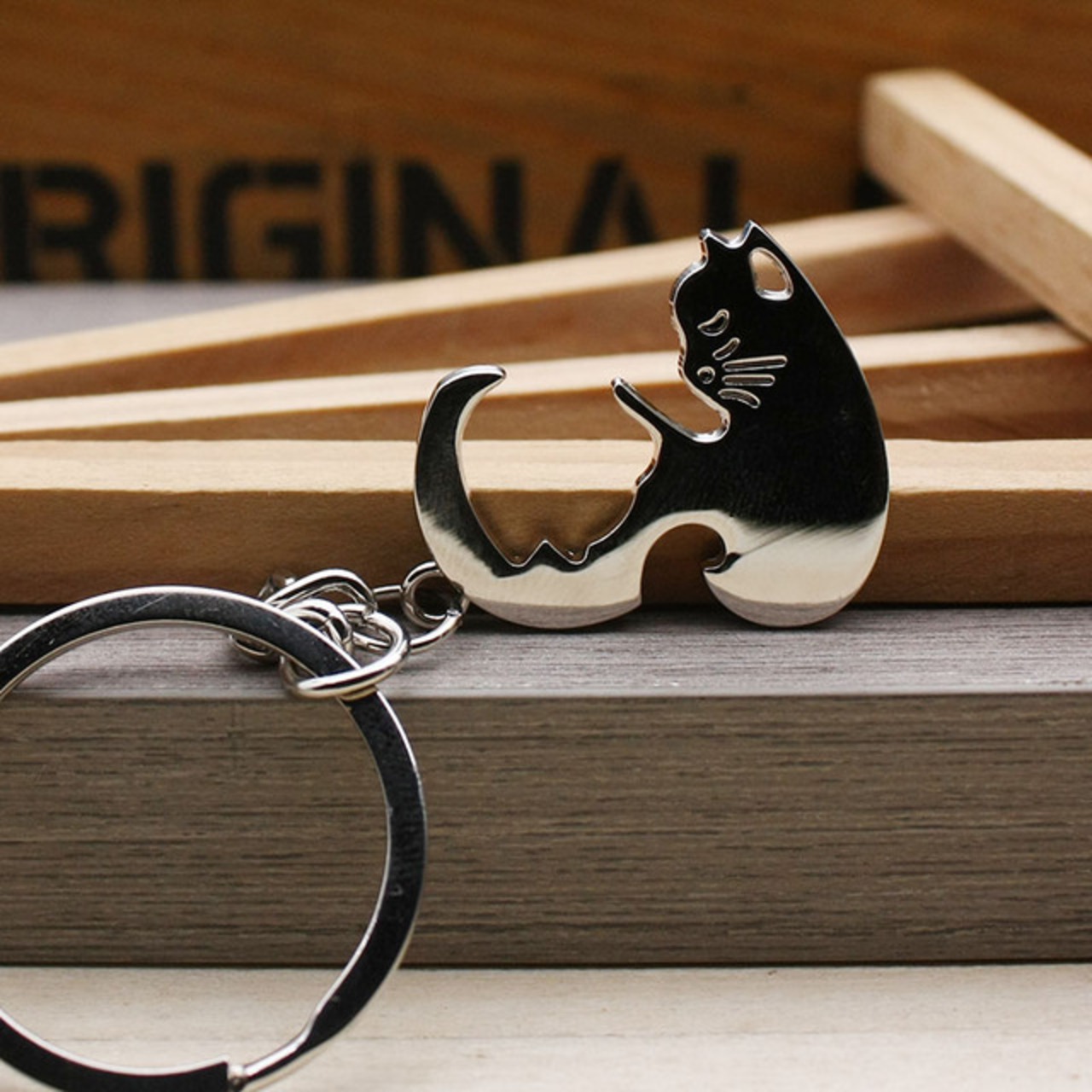 ペアアクセサリー ムーンキャット ハートキーホルダー