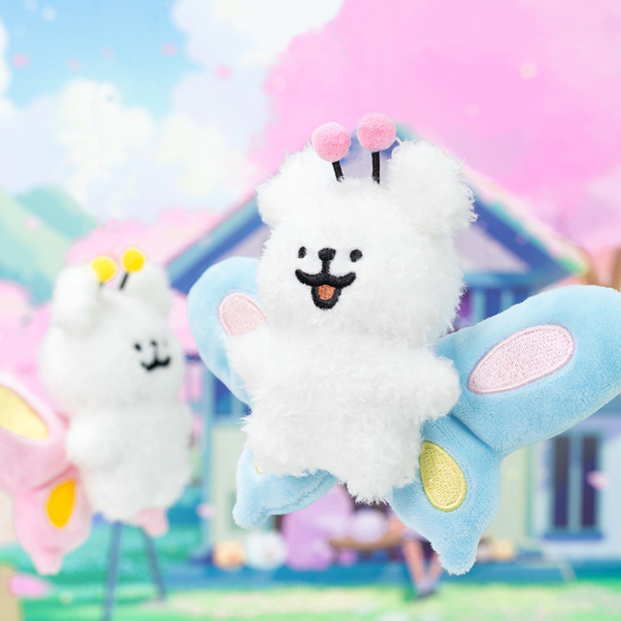 蝶とパンダのハッピー子犬ペアキーホルダー【2点セット】