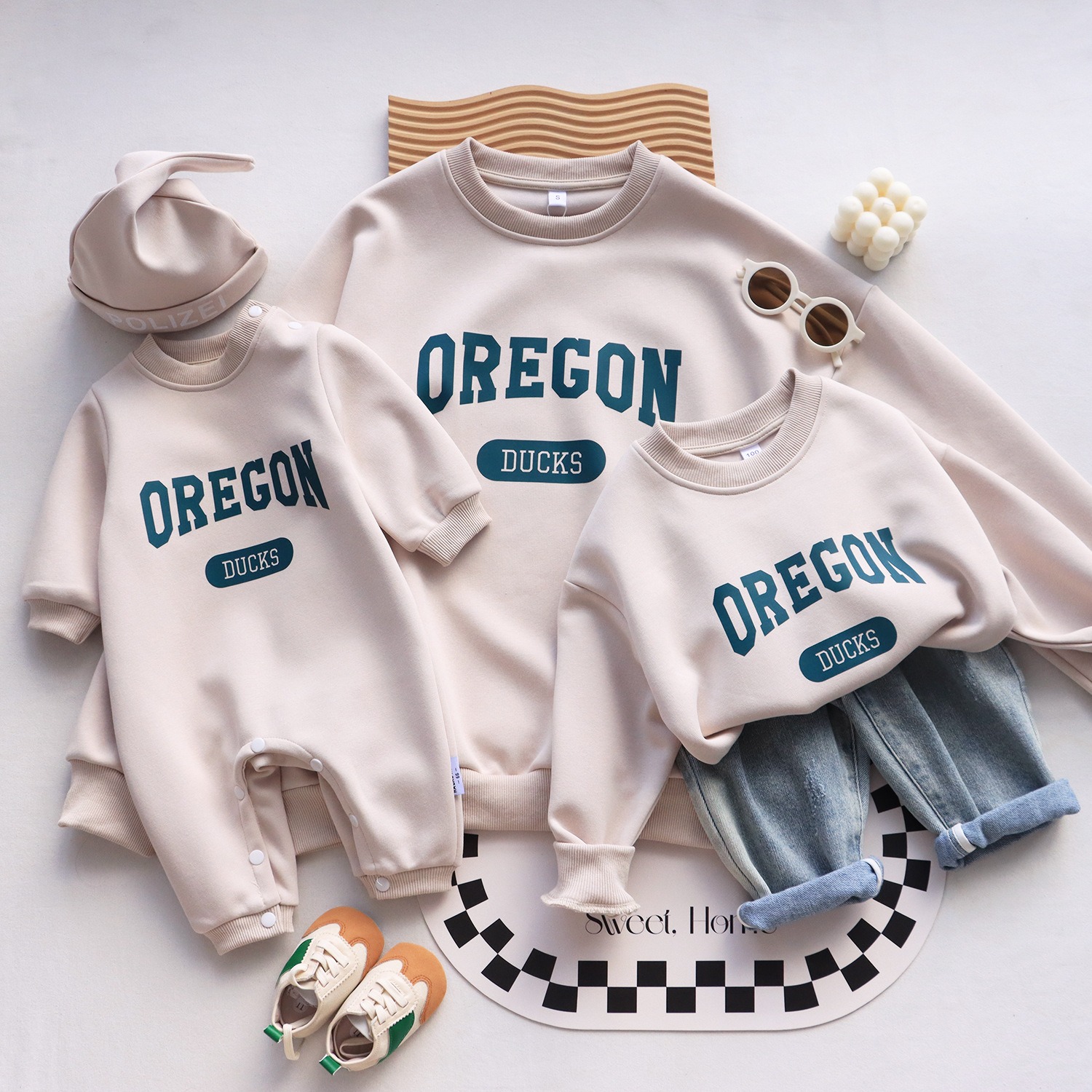 親子ペアルック OREGONロゴ入りトレーナー 家族お揃いスウェット