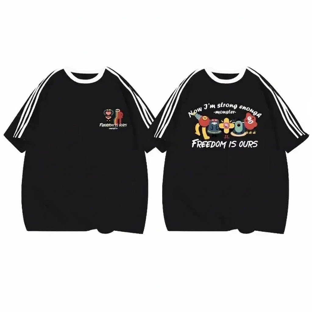 カップルペアルック 「FREEDOM MONSTERS」 グラフィックラインTシャツ