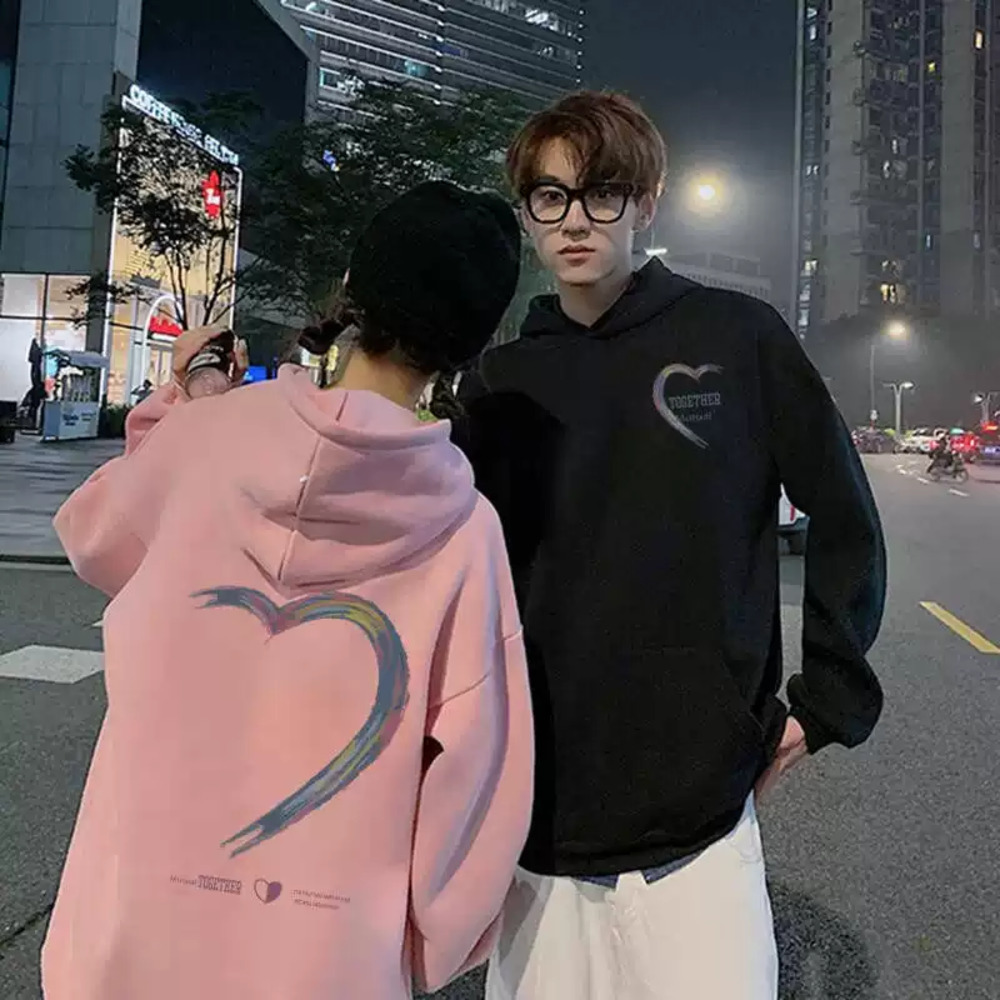 ペアルック ペイント風ハートデザインパーカー【2点セット】