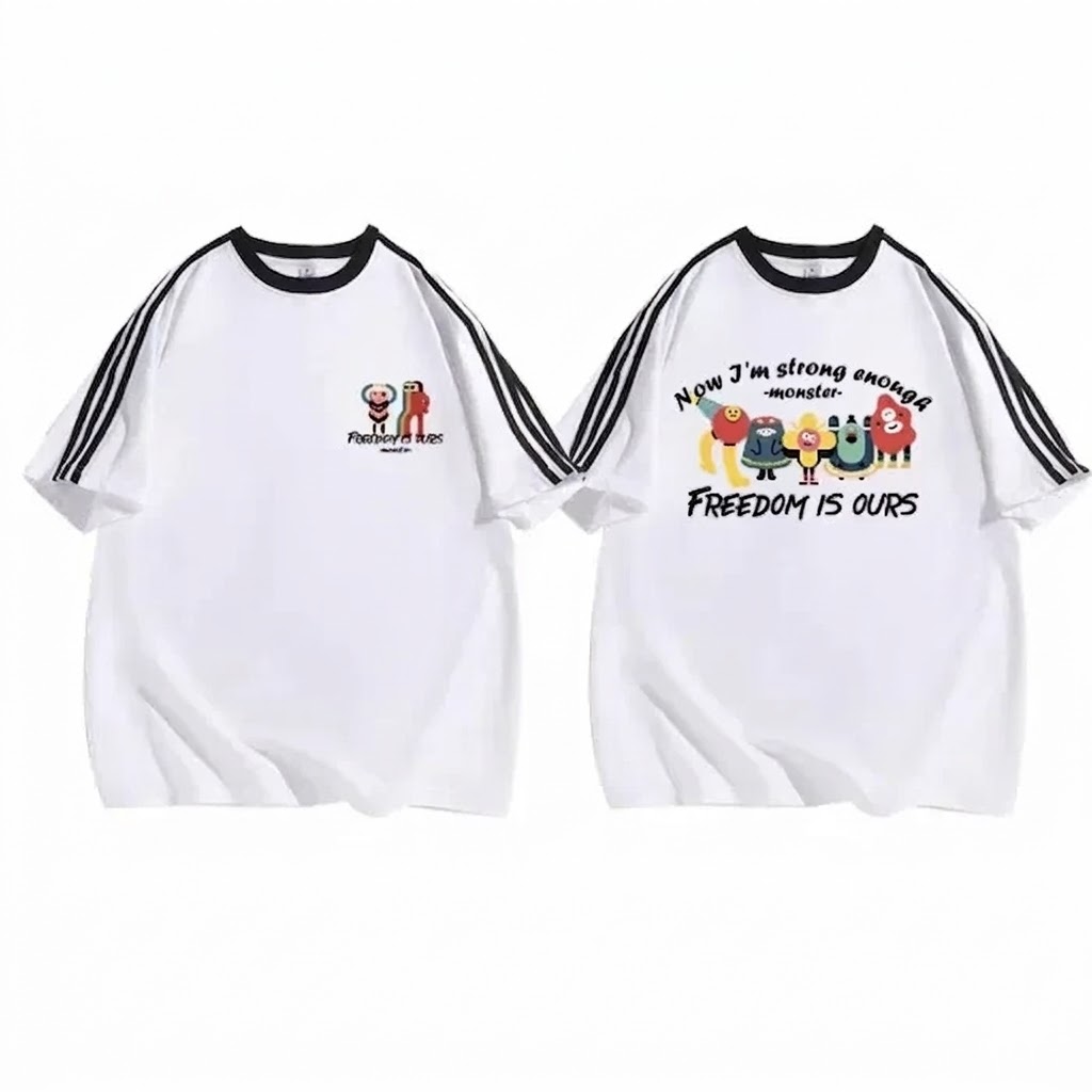 カップルペアルック 「FREEDOM MONSTERS」 グラフィックラインTシャツ