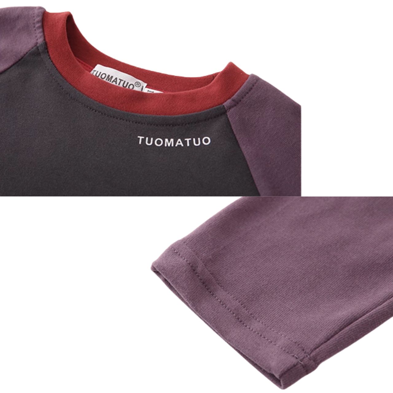 親子ペアルック パープル ラグラン 長袖Tシャツ ロゴ入り おしゃれ