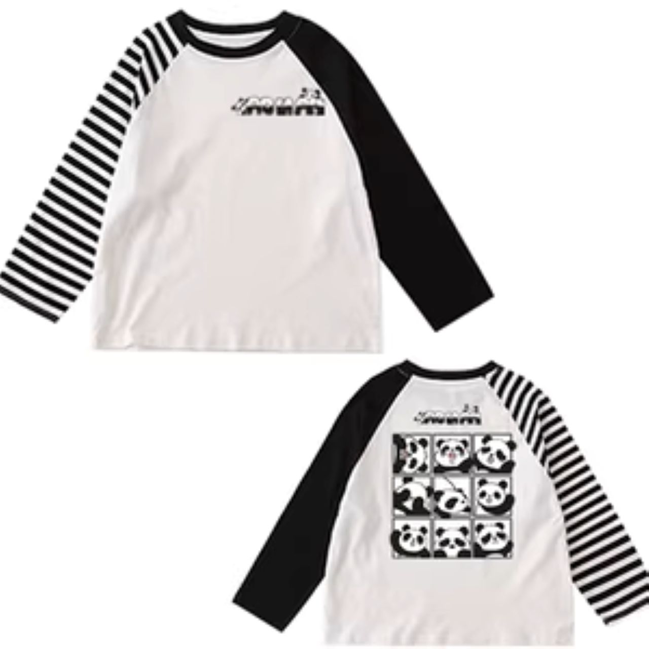 親子ペアルック パンダ ボーダー 長袖Tシャツ ファミリーお揃いカジュアル