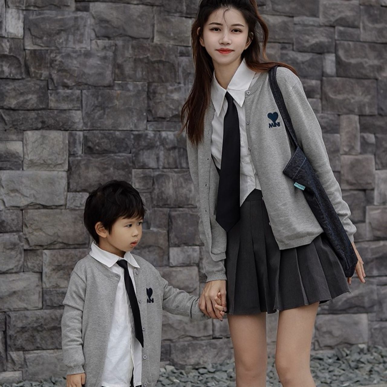 親子ペアルック ニットカーディガン 薄手コットン ハートデザイン