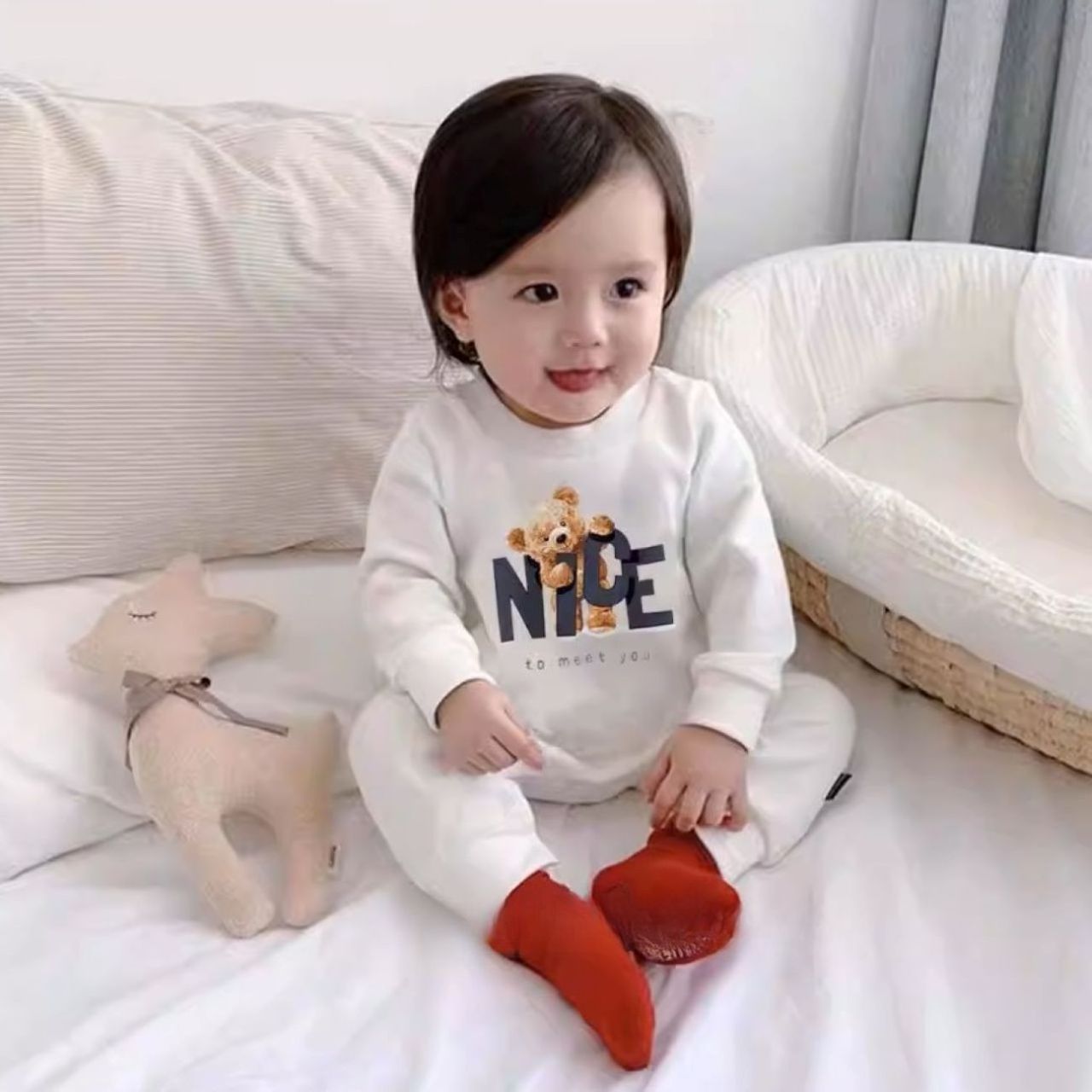 親子ペアルック モノトーン NICEベアー トレーナー スウェット 家族お揃いコーデ