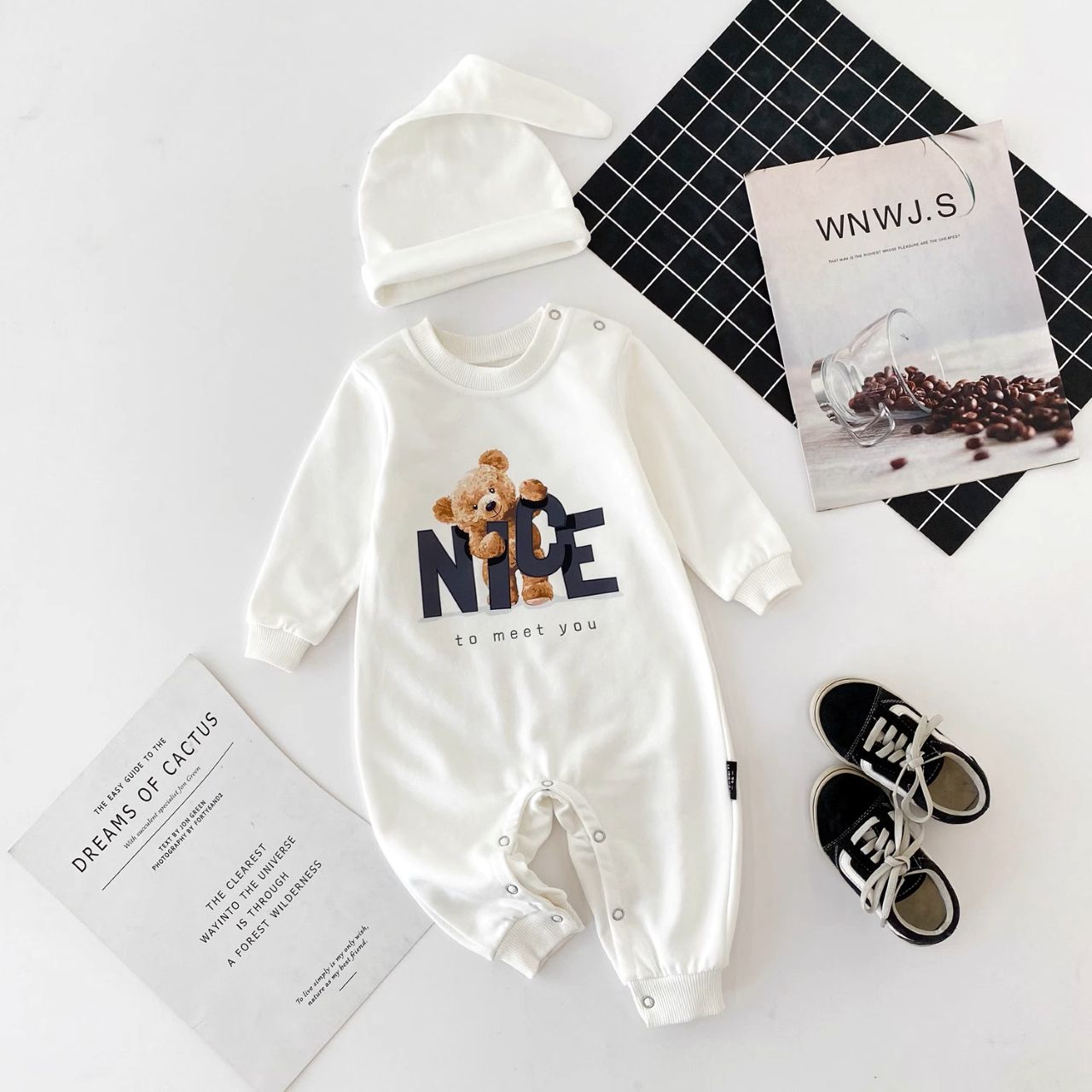 親子ペアルック モノトーン NICEベアー トレーナー スウェット 家族お揃いコーデ
