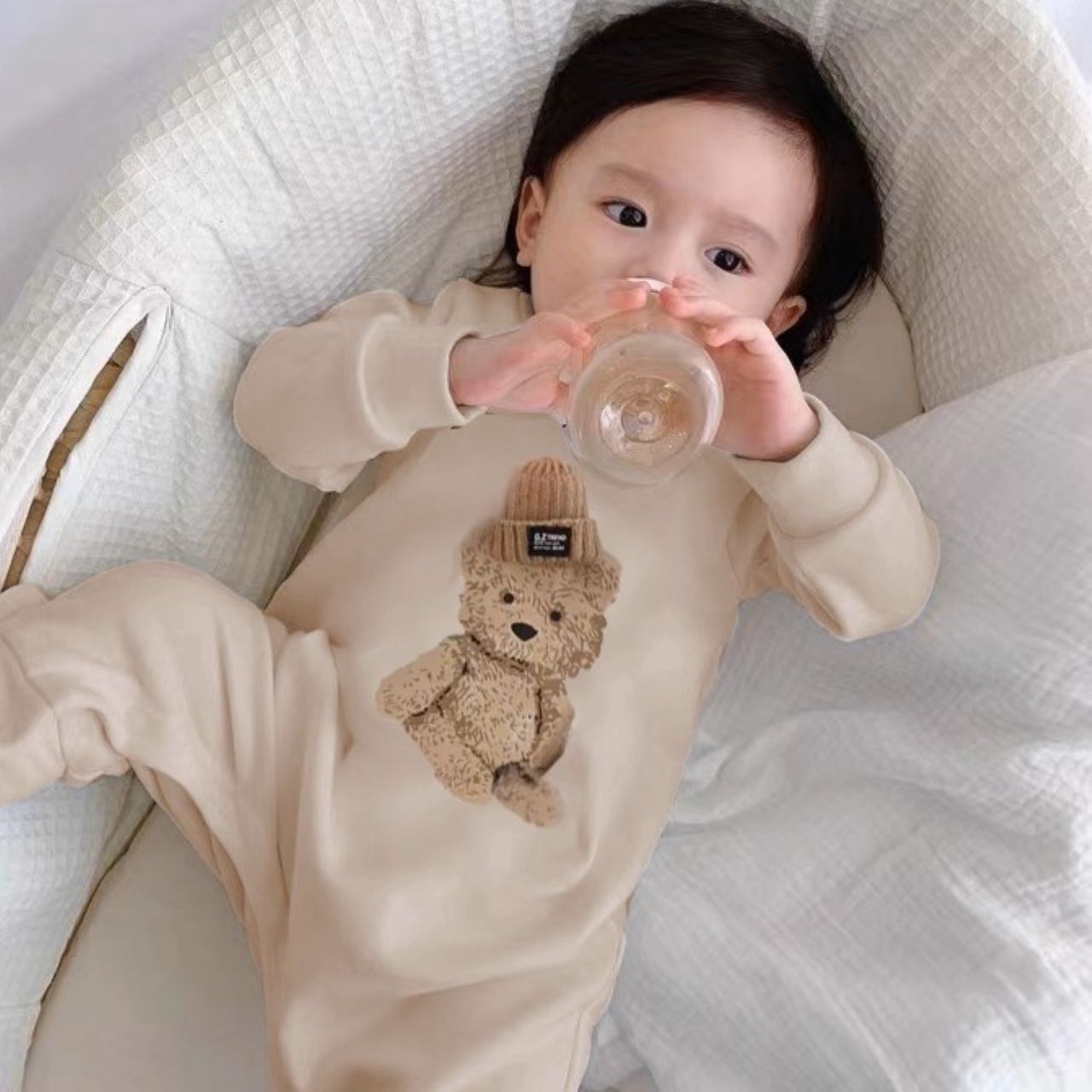 親子ペアルック 立体ニット帽ベアー トレーナー スウェット 家族お揃いコーデ