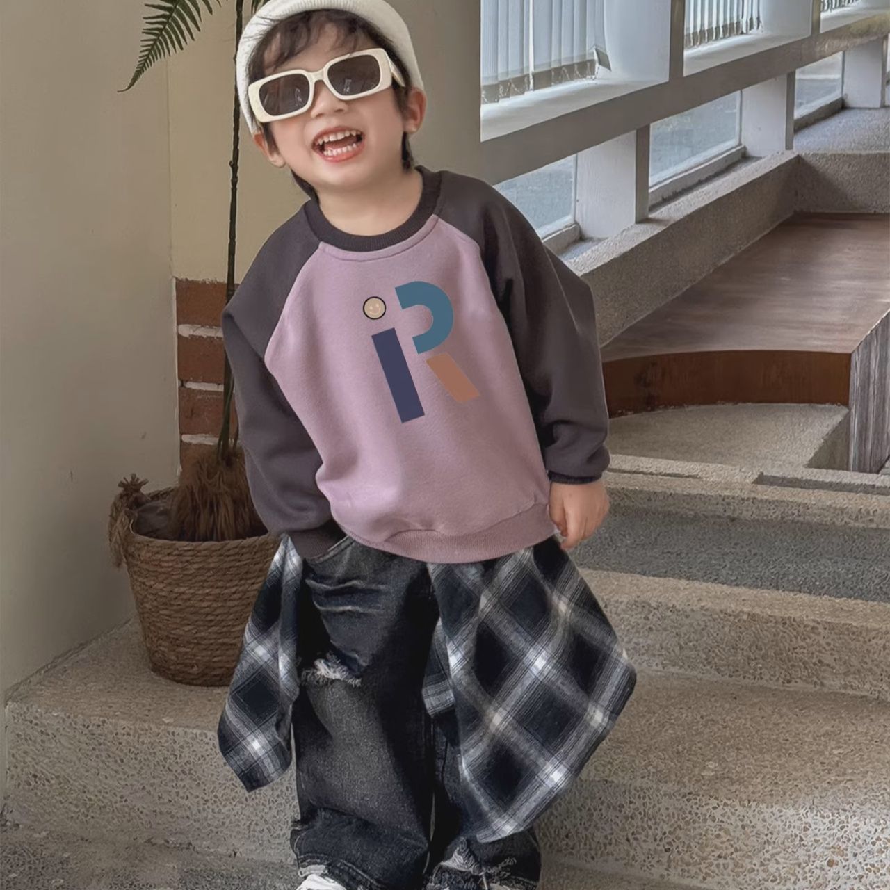 親子ペアルック ラグラントレーナー スモーキーパープル ファミリーリンク