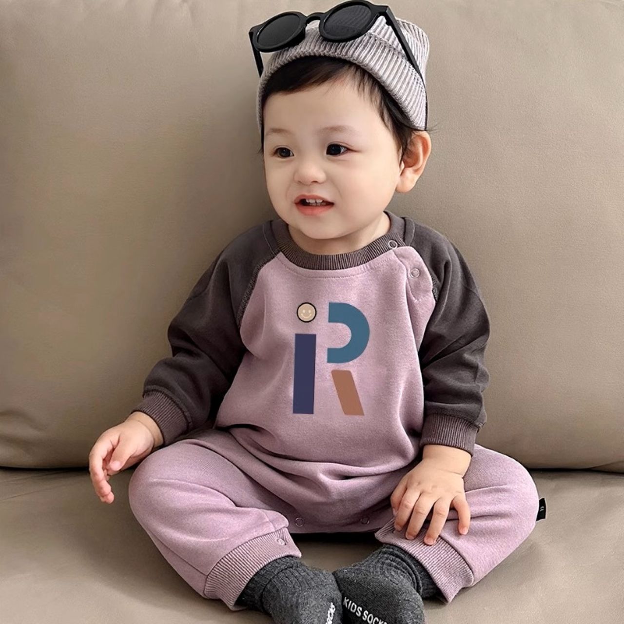 親子ペアルック ラグラントレーナー スモーキーパープル ファミリーリンク