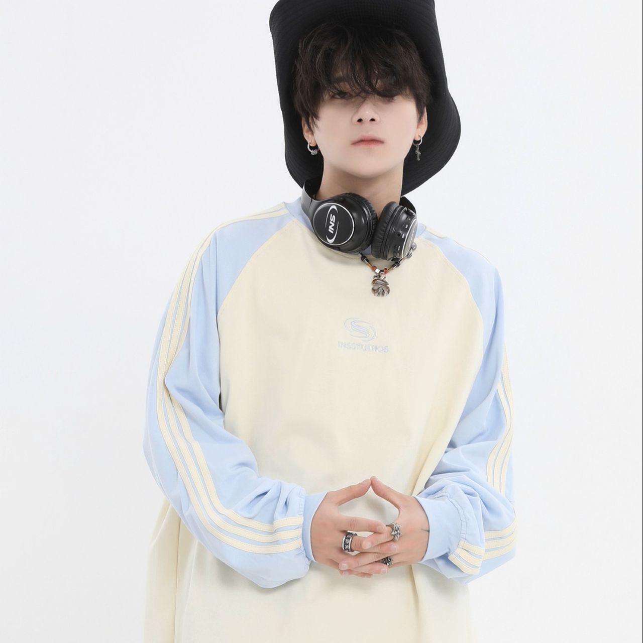 カップルペアルック INSstudios 長袖ラグランTシャツ ユニセックス シンプル 