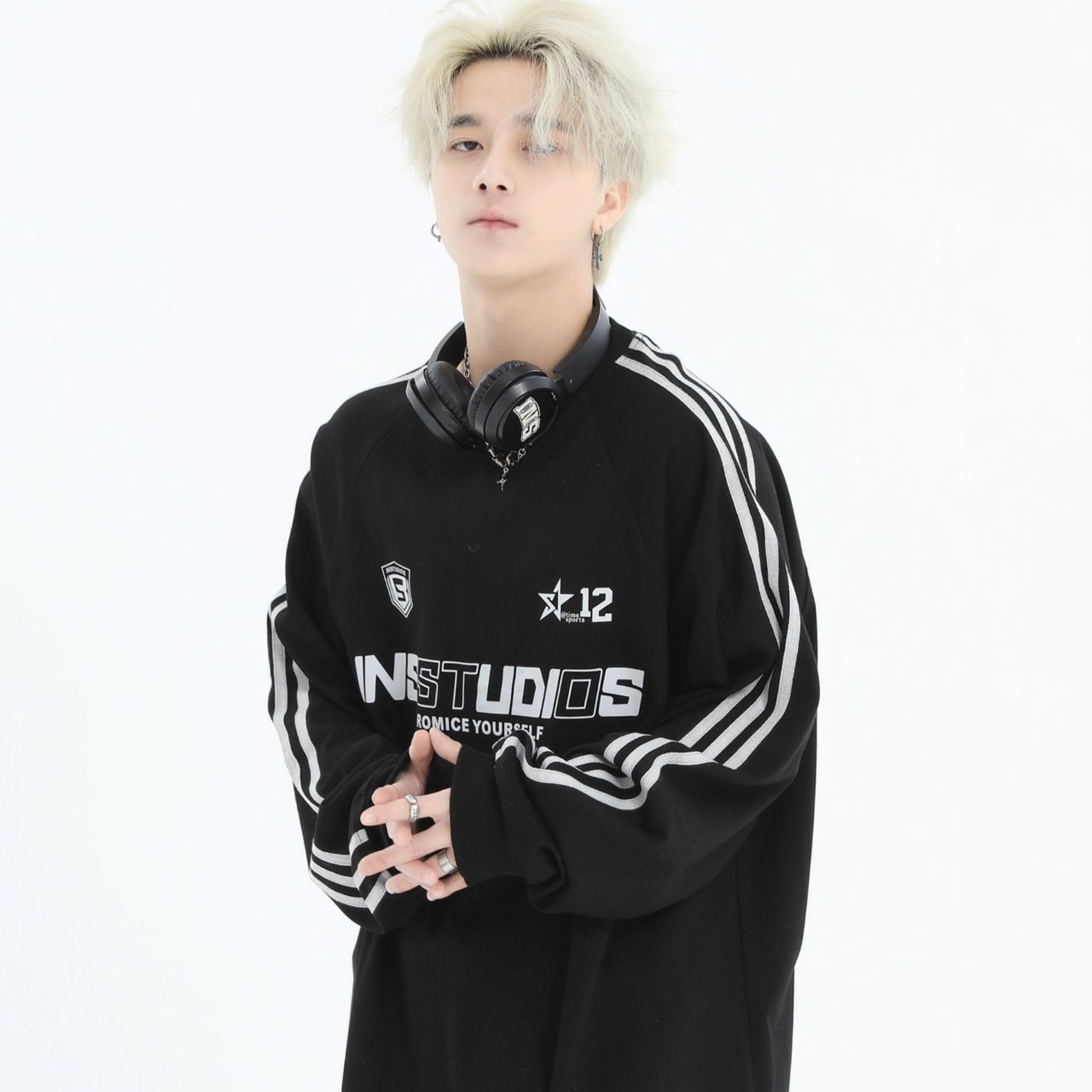 カップルペアルック INSstudios 長袖Tシャツ ロゴ入り ヘビーコットン ユニセックス