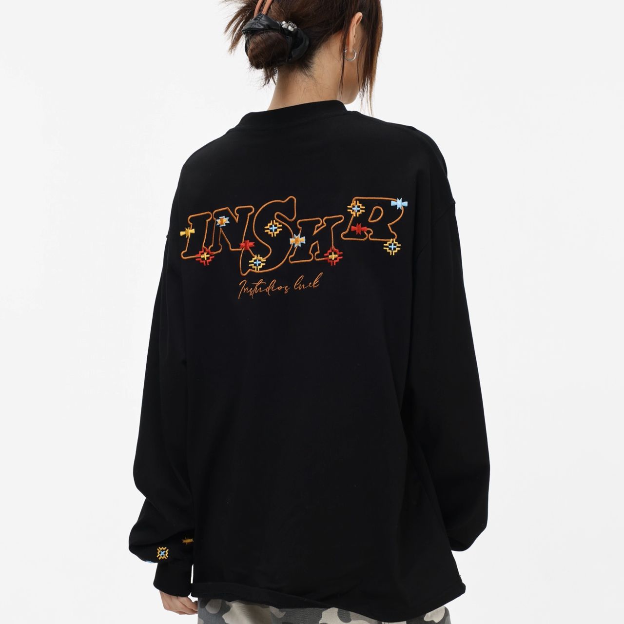カップルペアルック INSstudios 長袖Tシャツ ロゴ刺繍 ユニセックス
