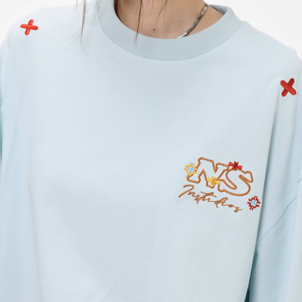 カップルペアルック INSstudios 長袖Tシャツ ロゴ刺繍 ユニセックス