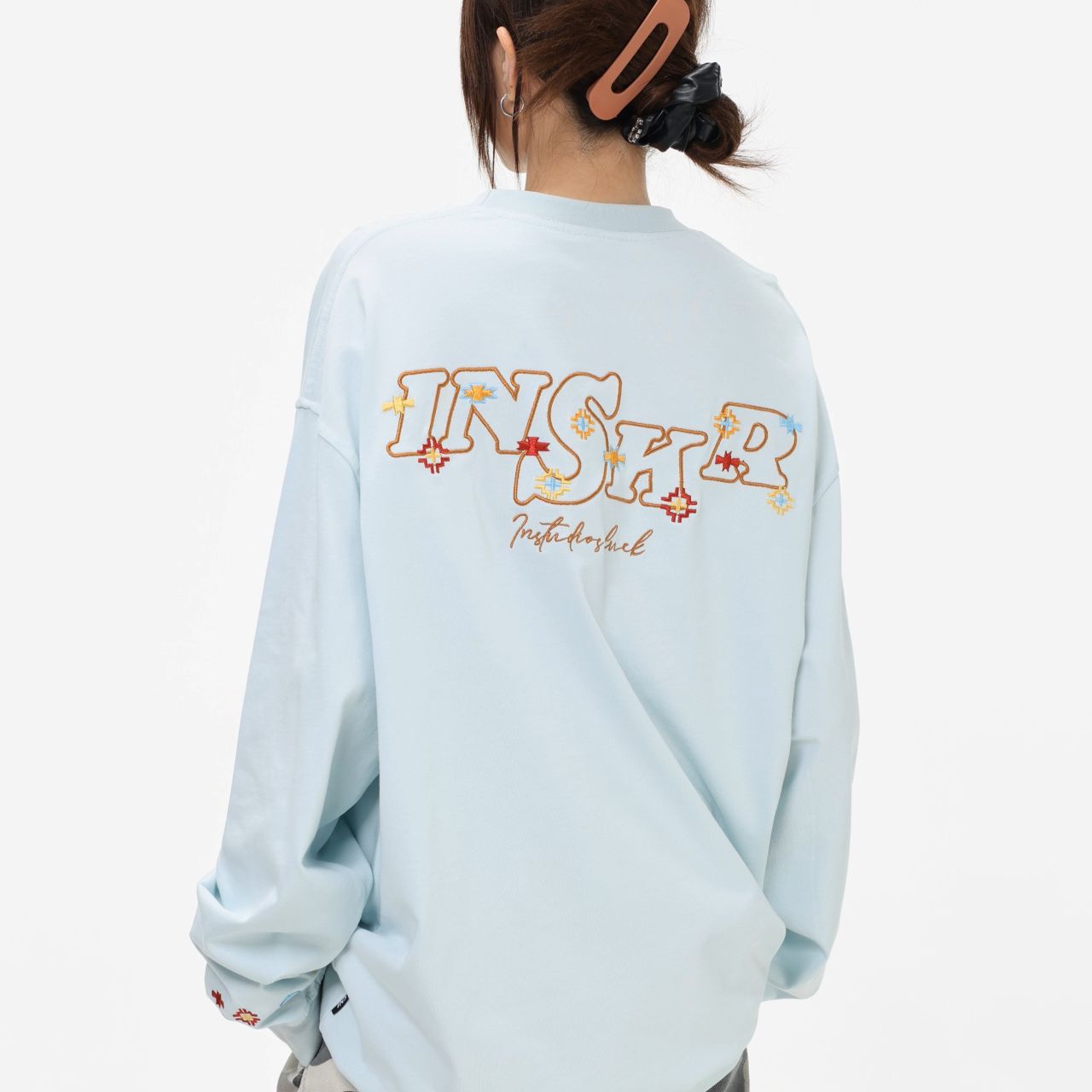カップルペアルック INSstudios 長袖Tシャツ ロゴ刺繍 ユニセックス