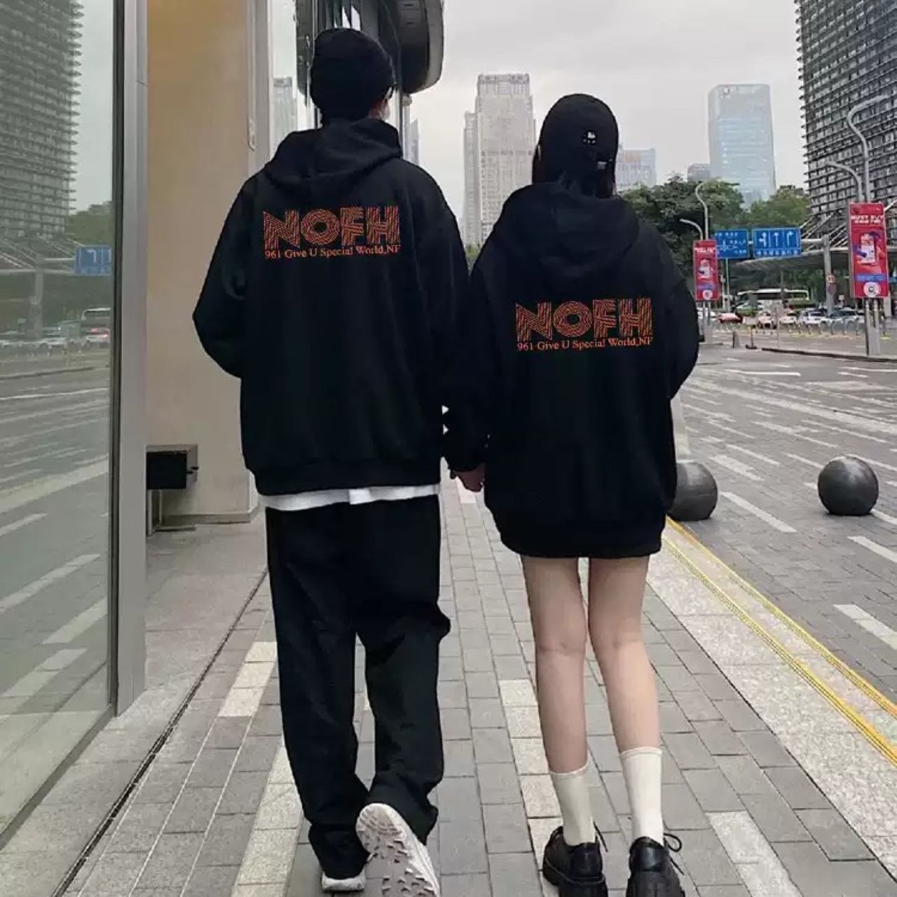 カップルペアルック NOFH ロゴ入り パーカー ユニセックス ゆったり 