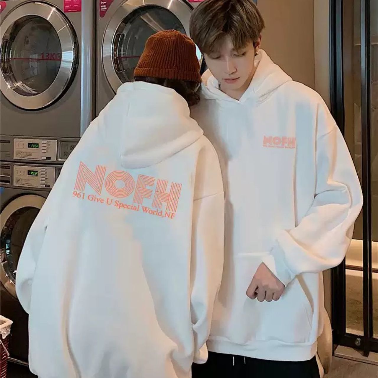 カップルペアルック NOFH ロゴ入り パーカー ユニセックス ゆったり 