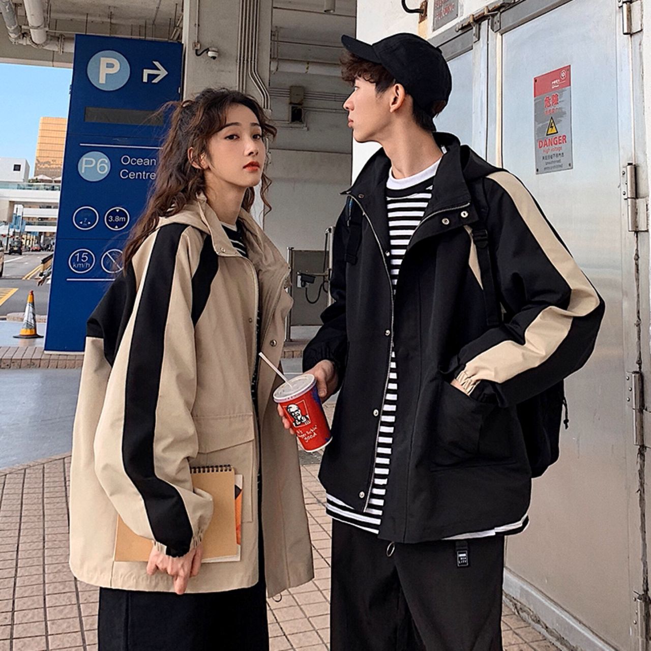 カップルペアルック 中綿ジャケット フード付き シンプル 男女兼用