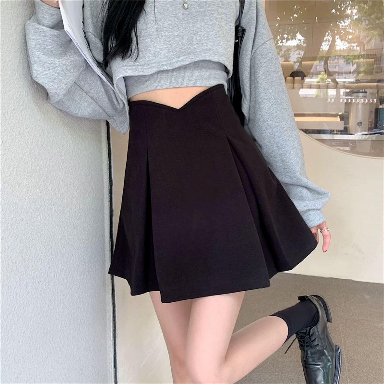 双子コーデ プリーツミニスカート ハイウエスト 韓国ガーリー