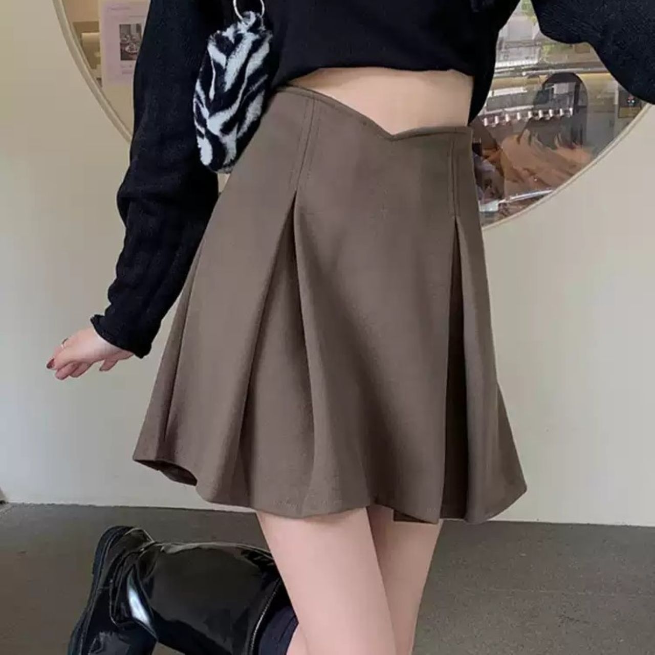 双子コーデ プリーツミニスカート ハイウエスト 韓国ガーリー