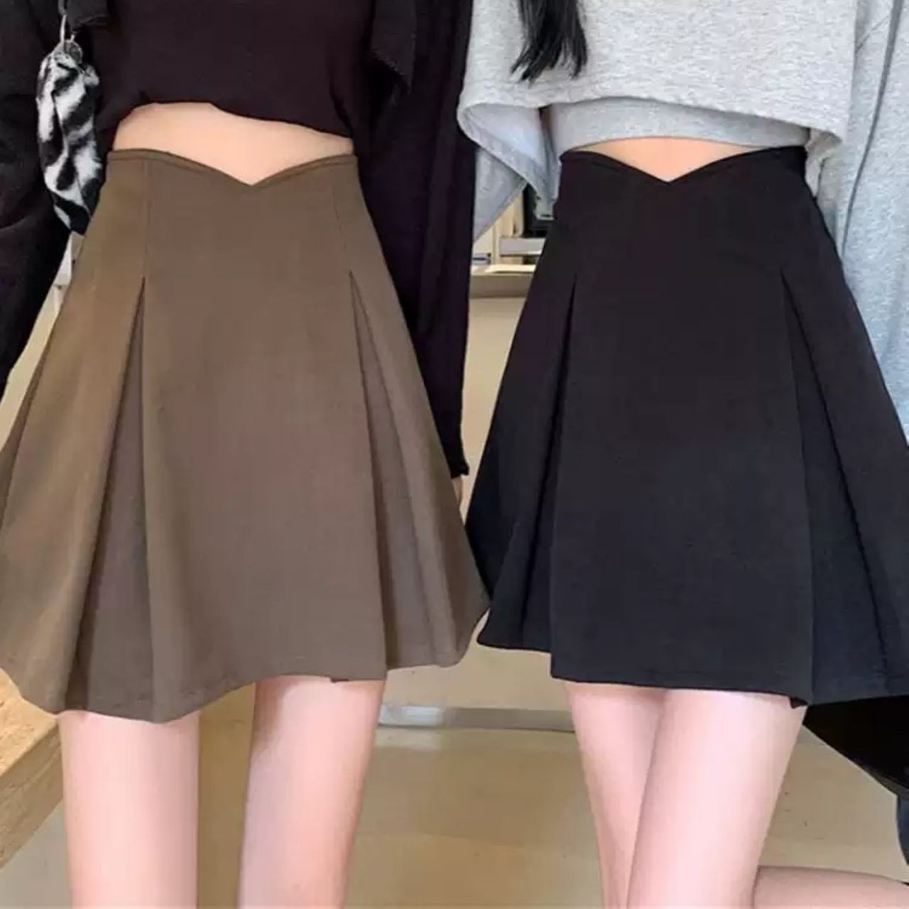 双子コーデ プリーツミニスカート ハイウエスト 韓国ガーリー