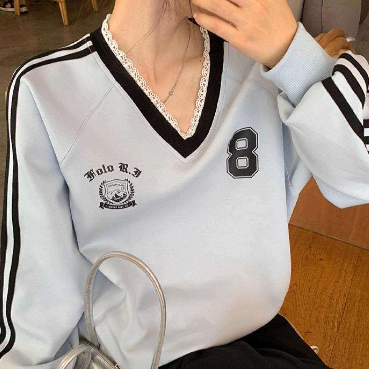 親子ペアルック 8ロゴ ライン入り ブルートレーナー