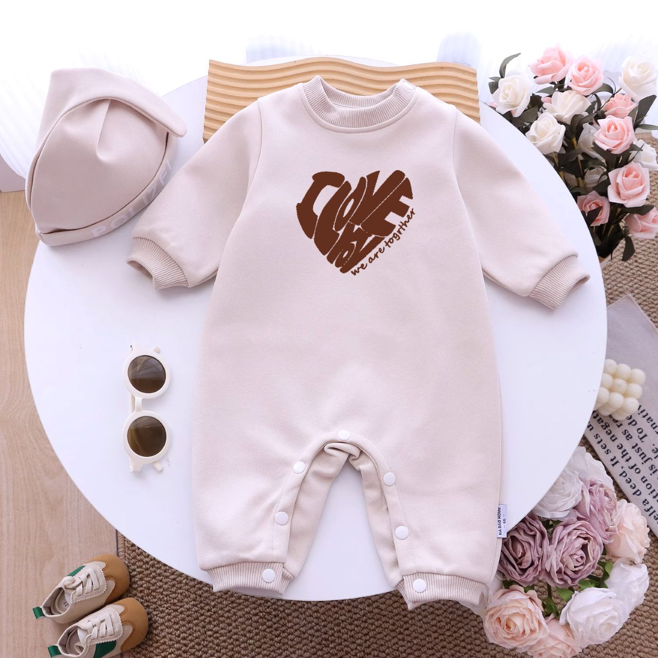 親子ペアルック ナチュラルハートロゴ トレーナー・ロンパース