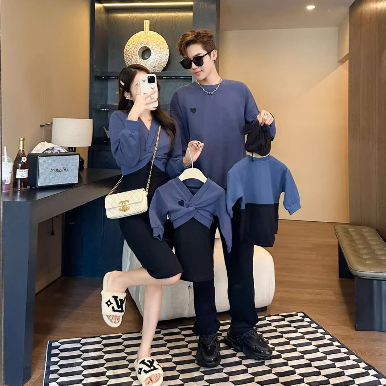 親子ペアルック ハートモチーフ トレーナー＆ワンピース＆ロンパース