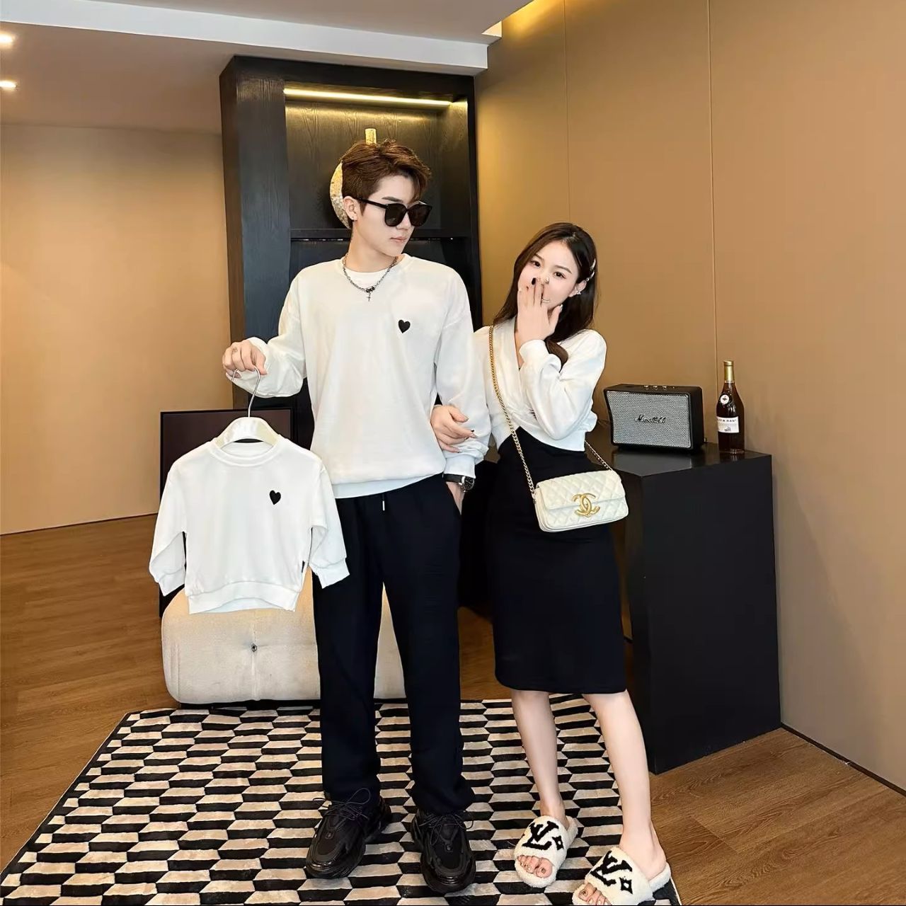 親子ペアルック ハートモチーフ トレーナー＆ワンピース＆ロンパース