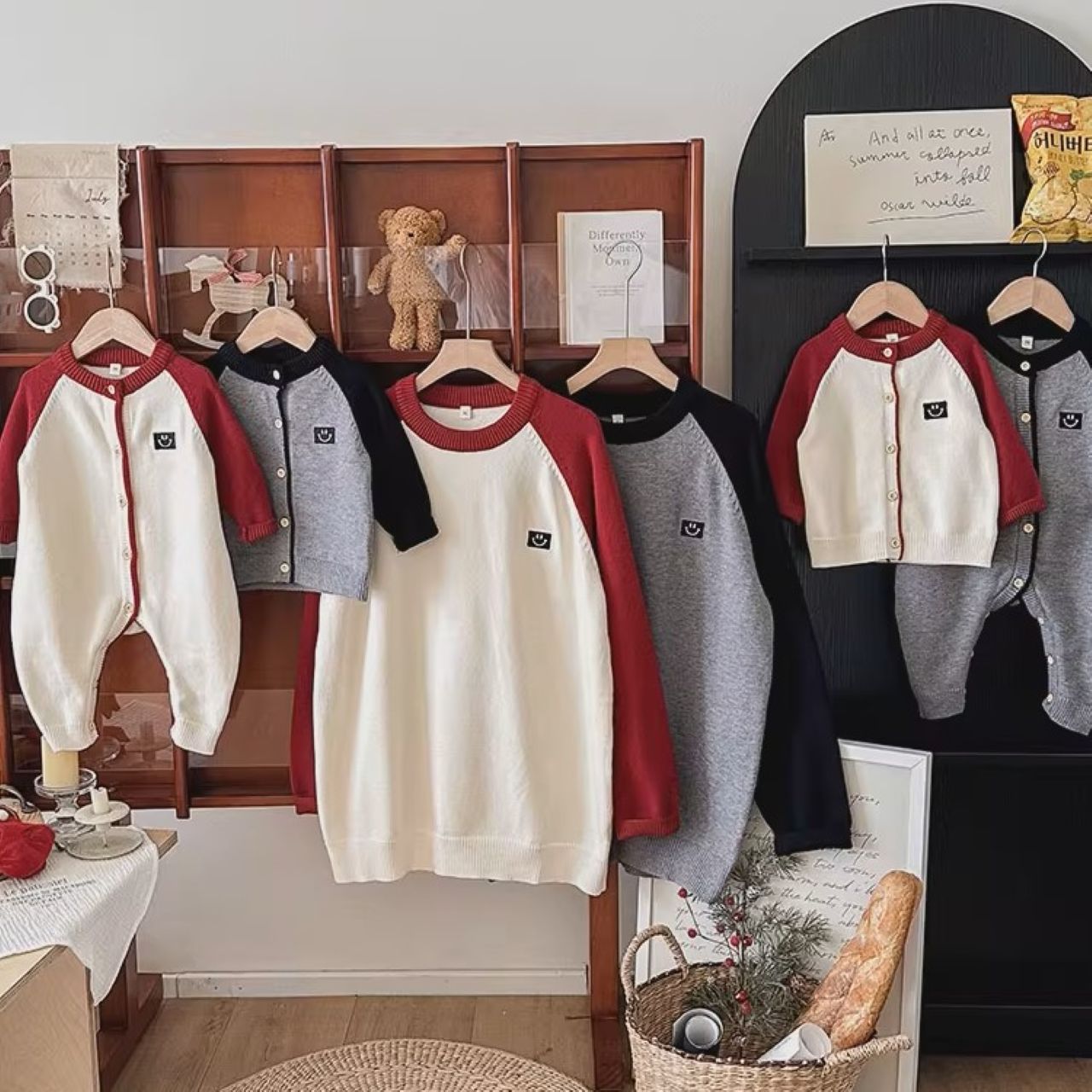 親子ペアルック スマイルリンク ラグランニット