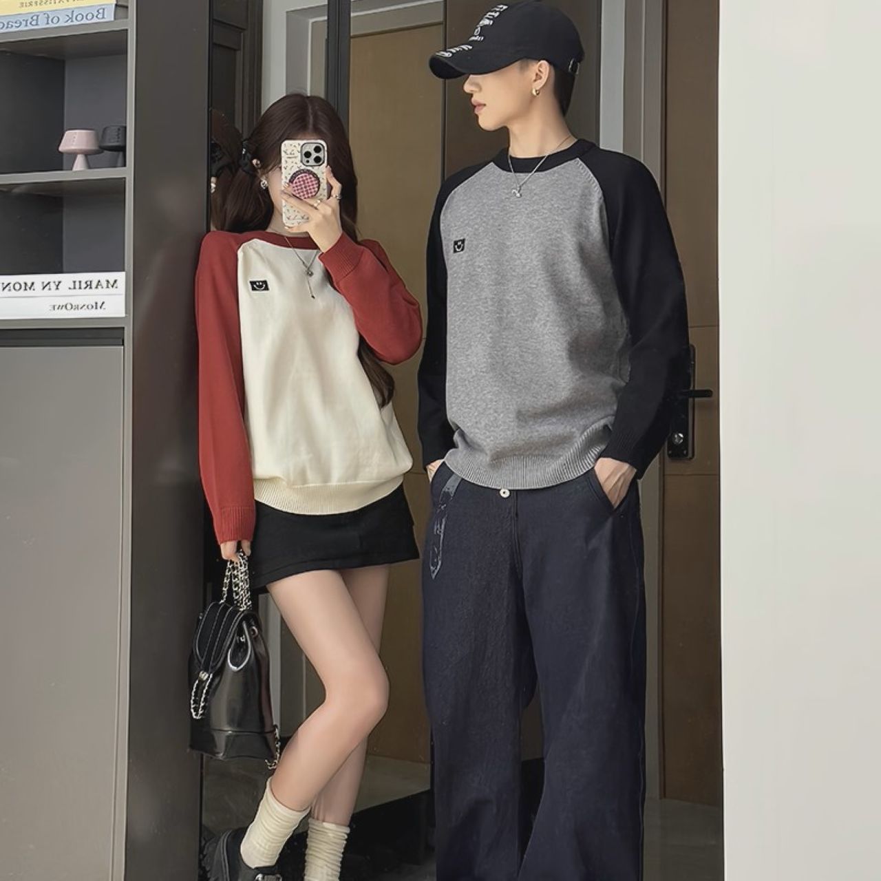 親子ペアルック スマイルリンク ラグランニット