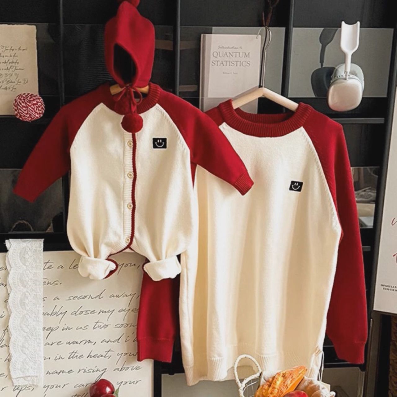 親子ペアルック スマイルリンク ラグランニット