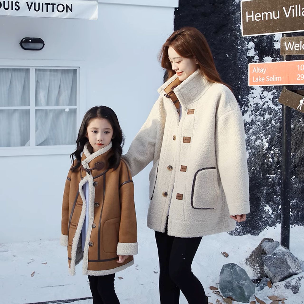 親子ペアルック リバーシブルコート ボア＆ムートン調