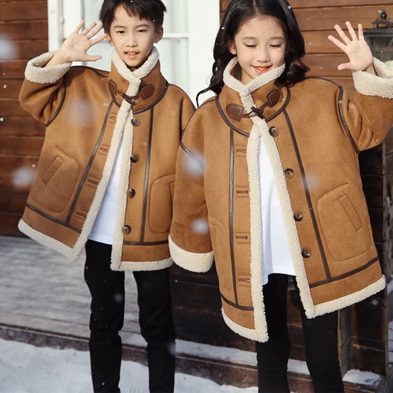 親子ペアルック リバーシブルコート ボア＆ムートン調