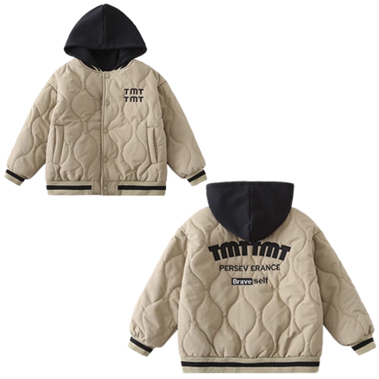 親子ペアルック くすみブラウン 中綿入りフードジャケット