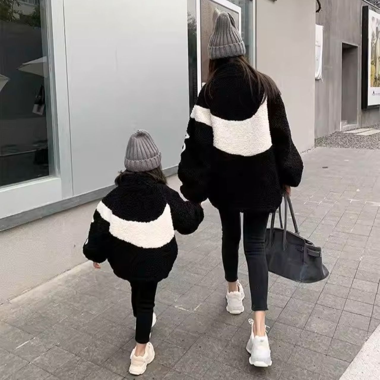 親子ペアルック カラーブロック ボアコート