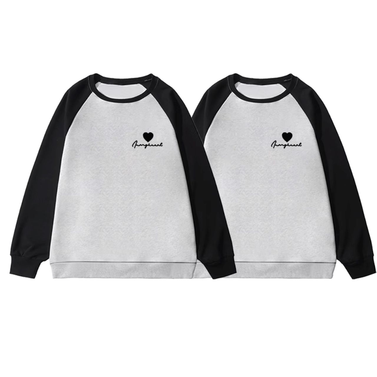 カップルペアルック ハートアクセント ラグラン袖トレーナー【2点セット】