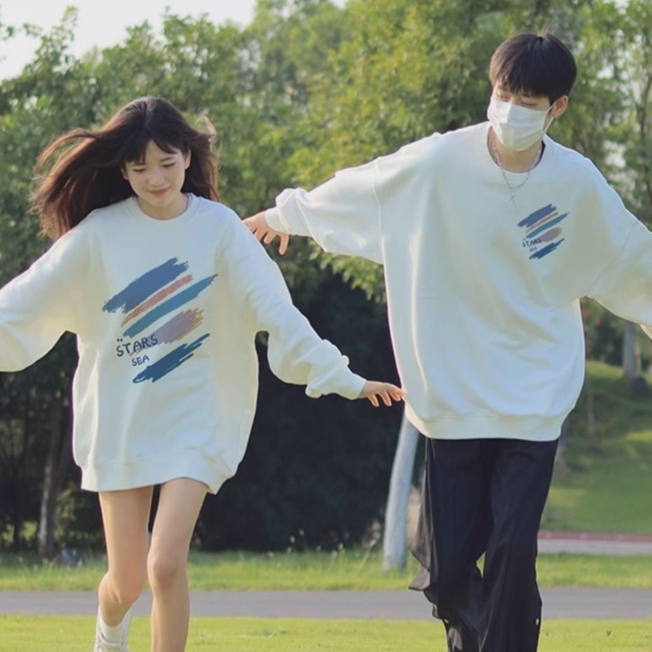 カップルペアルック ペイントブラッシュ トレーナー【2点セット】