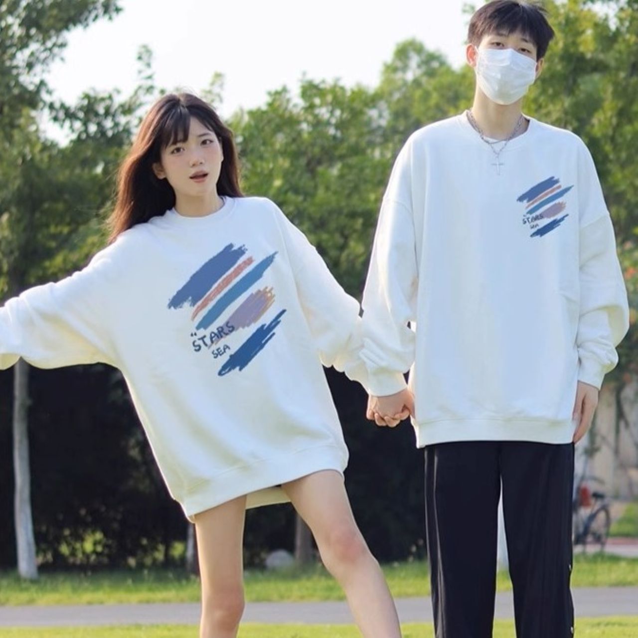 カップルペアルック ペイントブラッシュ トレーナー【2点セット】