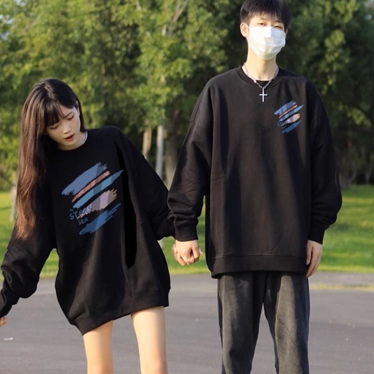 カップルペアルック ペイントブラッシュ トレーナー【2点セット】