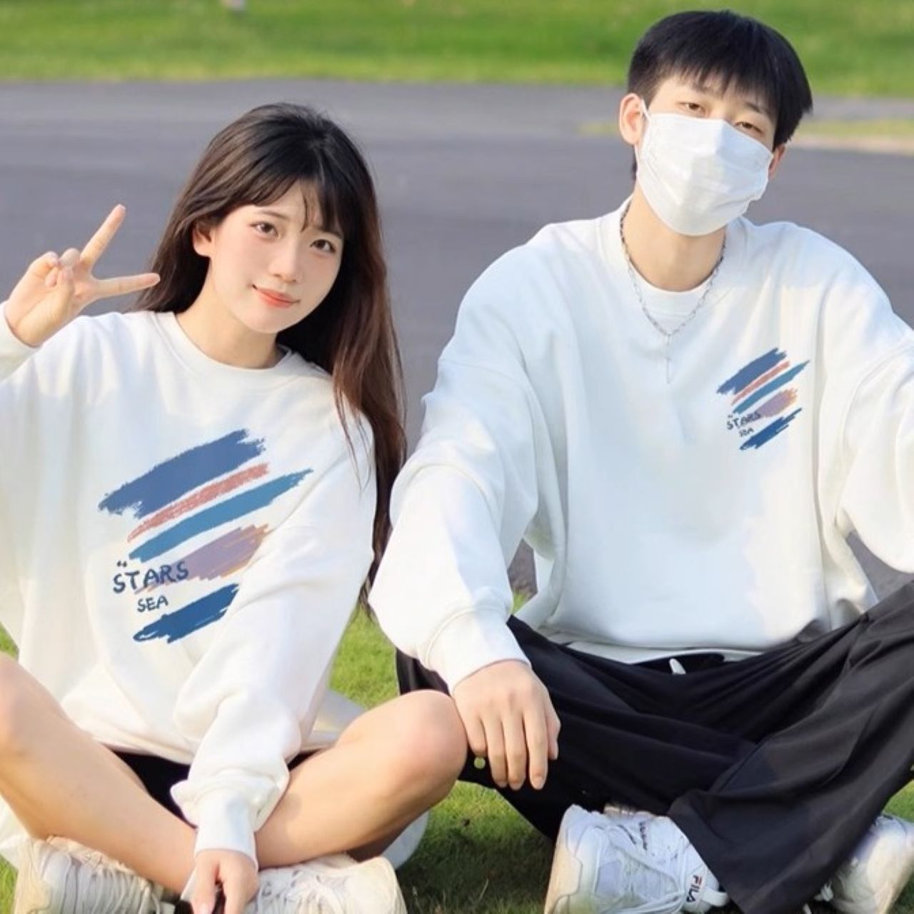 カップルペアルック ペイントブラッシュ トレーナー【2点セット】